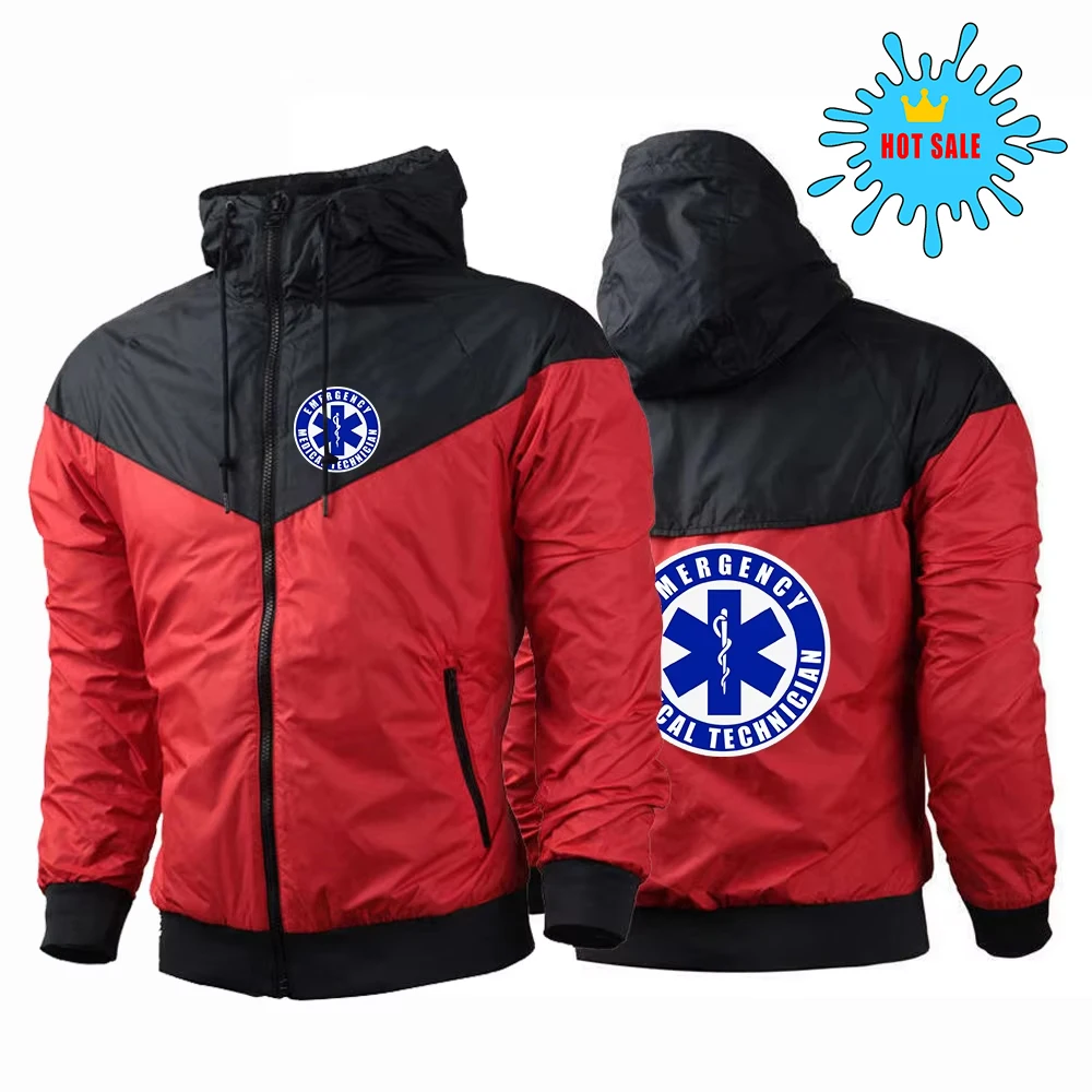 Men's Windbreaker Jacket Fashion Patchwork Tracksuit Coat