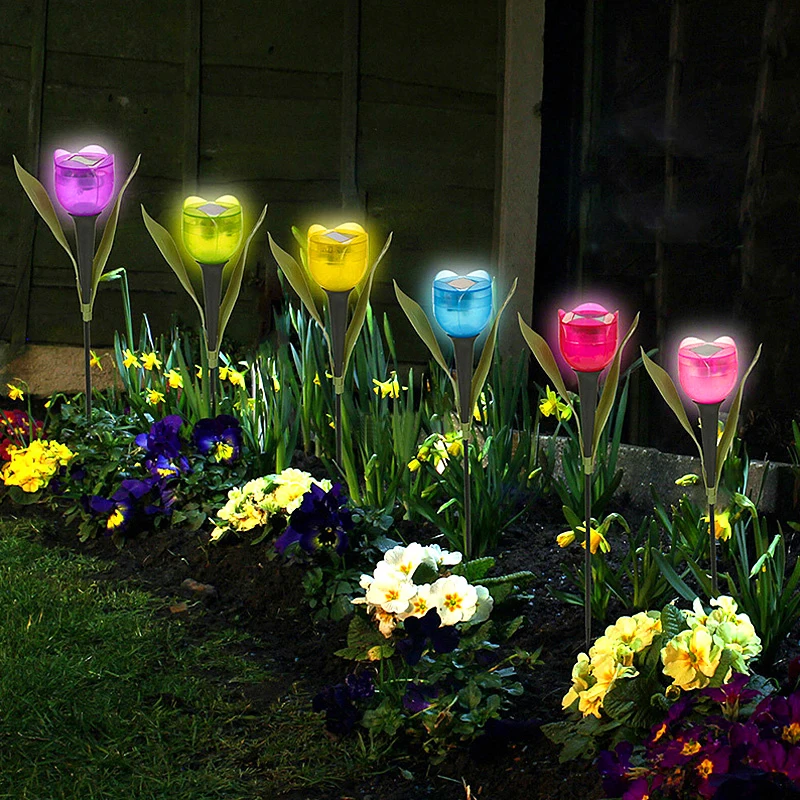 

33.5cm Waterproof Tulip LED Standing Light Colorful Outdoor Garden Yard Road Decorative Solar Powered Flower Lamp Home Ornament