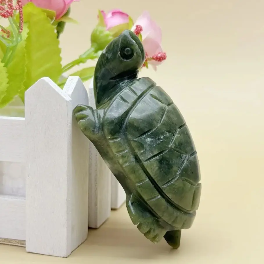 1pc 天然 Xiuyan 翡翠カメ像ヒーリングクリスタル工芸品緑翡翠亀置物