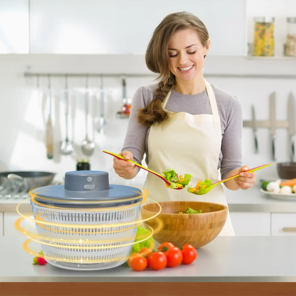 Vegetable Dehydrator Electric Drain Basket Quick Cleaner Dryer Wet Fruit Vegetable Separation Draining Salad Spinner Home Gadget