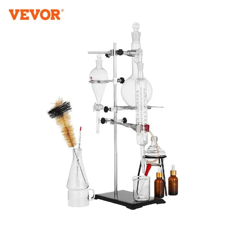 VEVOR 500ML 2L 3L 5L Lab Pure Water Distiller Electric Stainless Moonshine Still Filter And 29pcs 24/40 Chemistry Glassware Kit