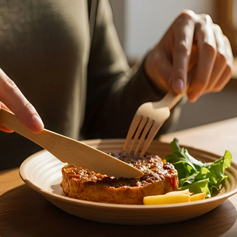 Premium Eco-Friendly Bamboo Cutlery Set - Smooth, High-End Disposable Utensils for Parties, Camping, and Weddings