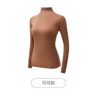 Haut de beauté en peau pour femmes, col empilé, col haut, manches longues, haute élasticité, sous-vêtements thermiques sans couture, chemise de Base pour femmes 6