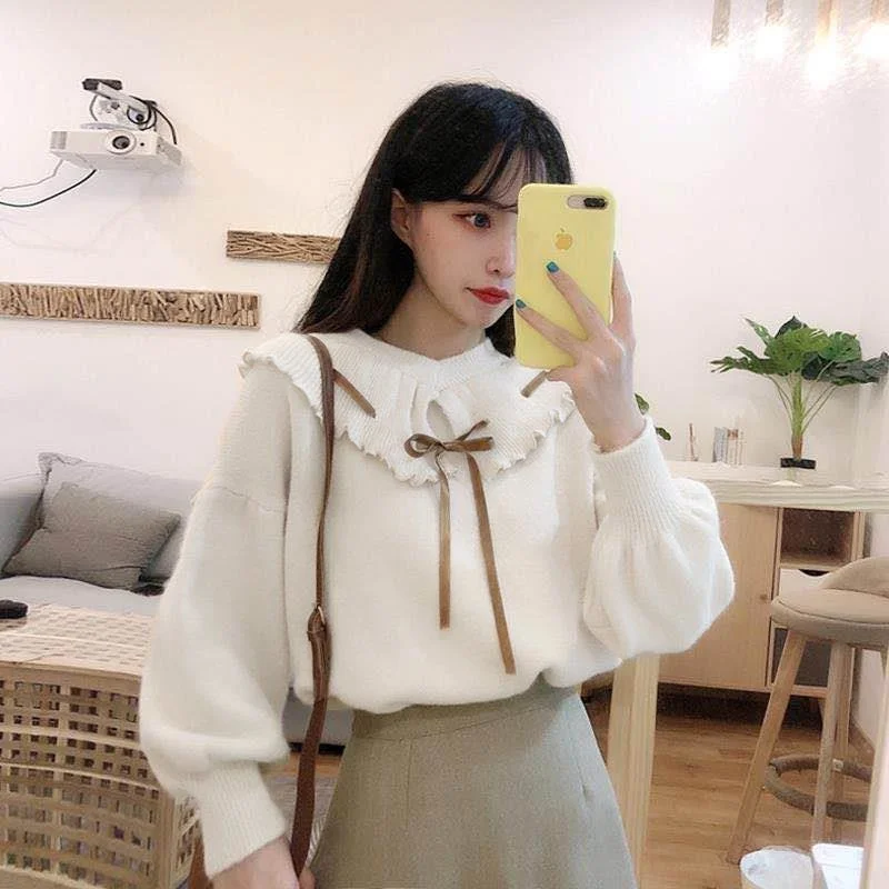 new-women-autumn-winter-clothes-with-bow-solid-double-layer-neck-sweater-long-sleeved-knitted-pullovers-shirt-female-tops-t39