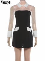 Nsauye Nouvelle Robe de Soirée Élégante et Sexy en Maille Transparente à Manches Longues pour Femme, Mini Robe Moulante pour Club de Nuit, Robe d'Automne 22 5