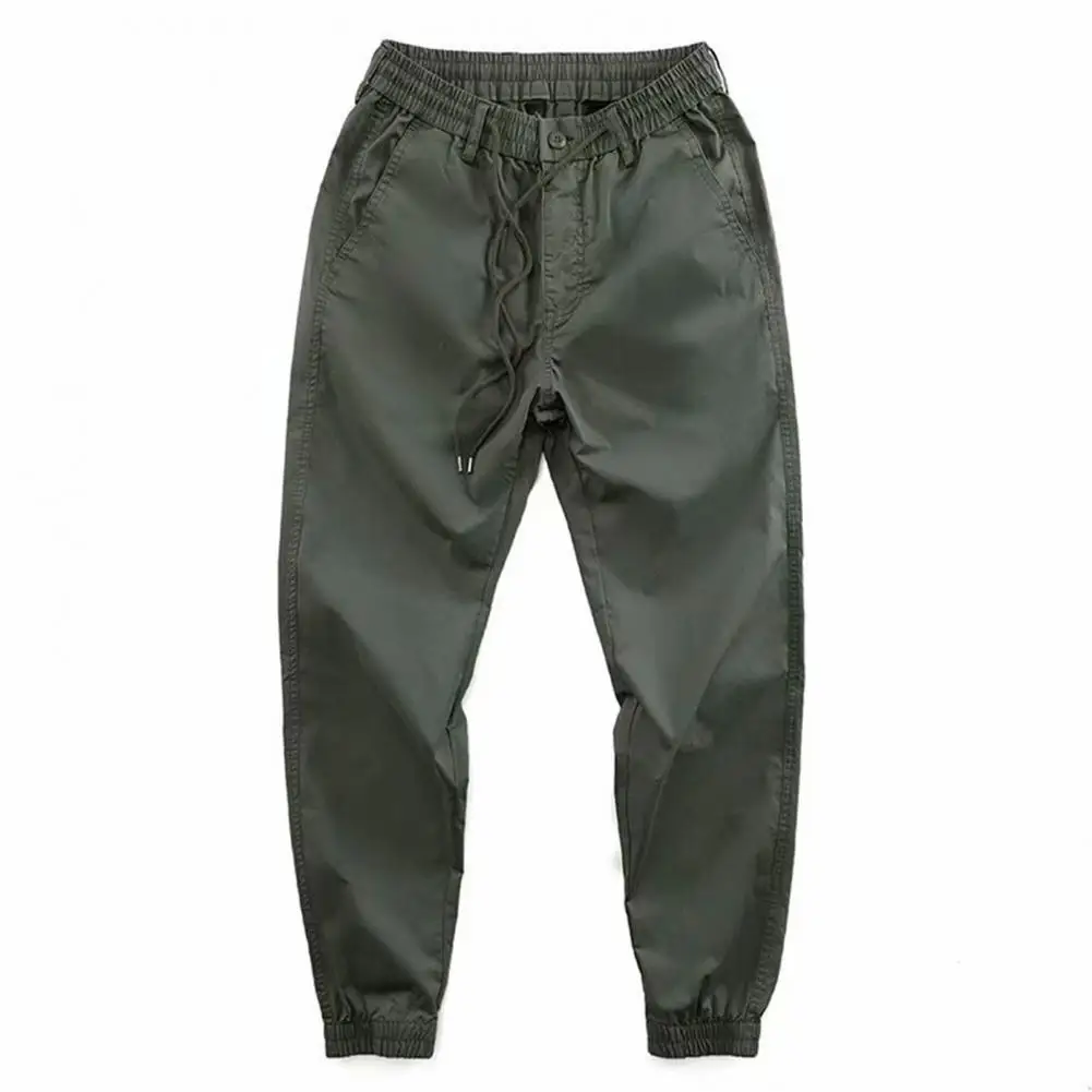 Men Long Sweatpants  Spring Autumn Elastic Waistband Drawstring Men Trousers Zipper Button Fly Casual Pants Streetwear