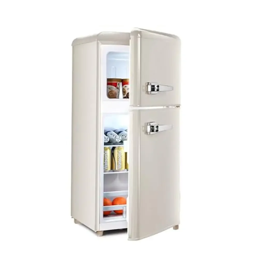 Double Door Retro Mini Fridge Freezer Combo Compact Kitchen Office Bar Glass Shelves Ice Trays Quiet Operation Energy Efficient 1 Double Door Retro Mini Fridge Freezer Combo Compact Kitchen Office Bar Glass Shelves Ice Trays Quiet Operation Energy Efficient 1