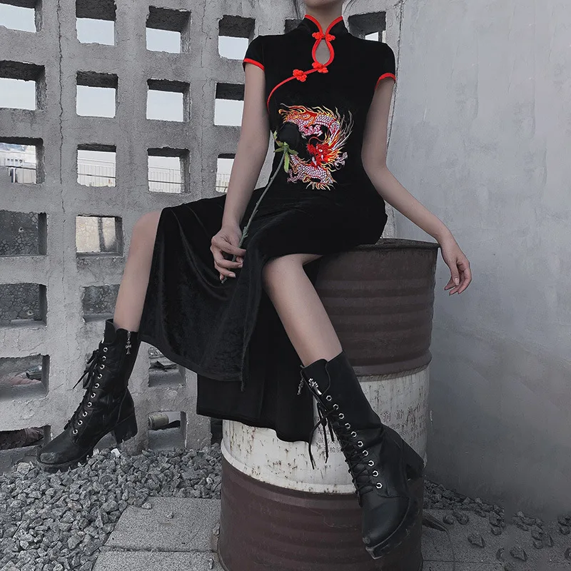 Chinese Stand Collar Gothic Dress