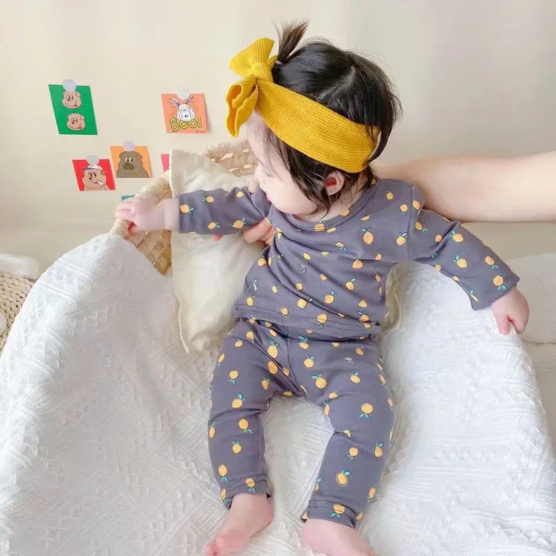 Autumn Children&rsquo;s Sleepwear Korean Casual Boys Girls 2 Piece Loungewear Set For 3 6 9 12 18M kids sleepwear sets