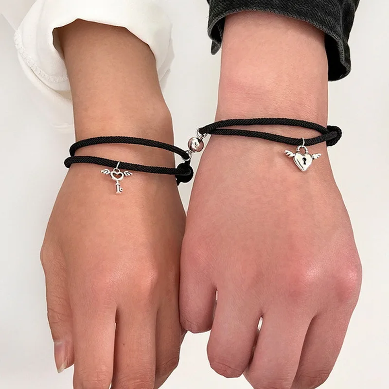 Chain Bracelet 2Pcs Fashion Star Moon Magnetic Pendant Couple Handmade Rope for Women Friendship Minimalist Jewelry