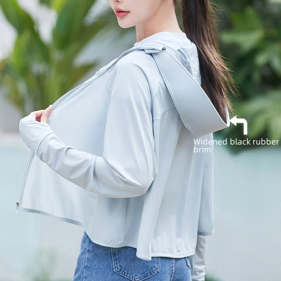 여성용 UV 블랙 글루 맨틀 자외선 차단 옷, 대형 모자, 아이스 실크 후드, 얇은 차가운 느낌, 자외선 차단 재킷, 여름