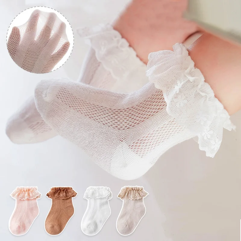 

1 Pair Sweet Cute Toddler Sock for Girl Princess Ruffle Floral Calf Sock for Kids Summer Soft Cotton Breathable Frilly Sock