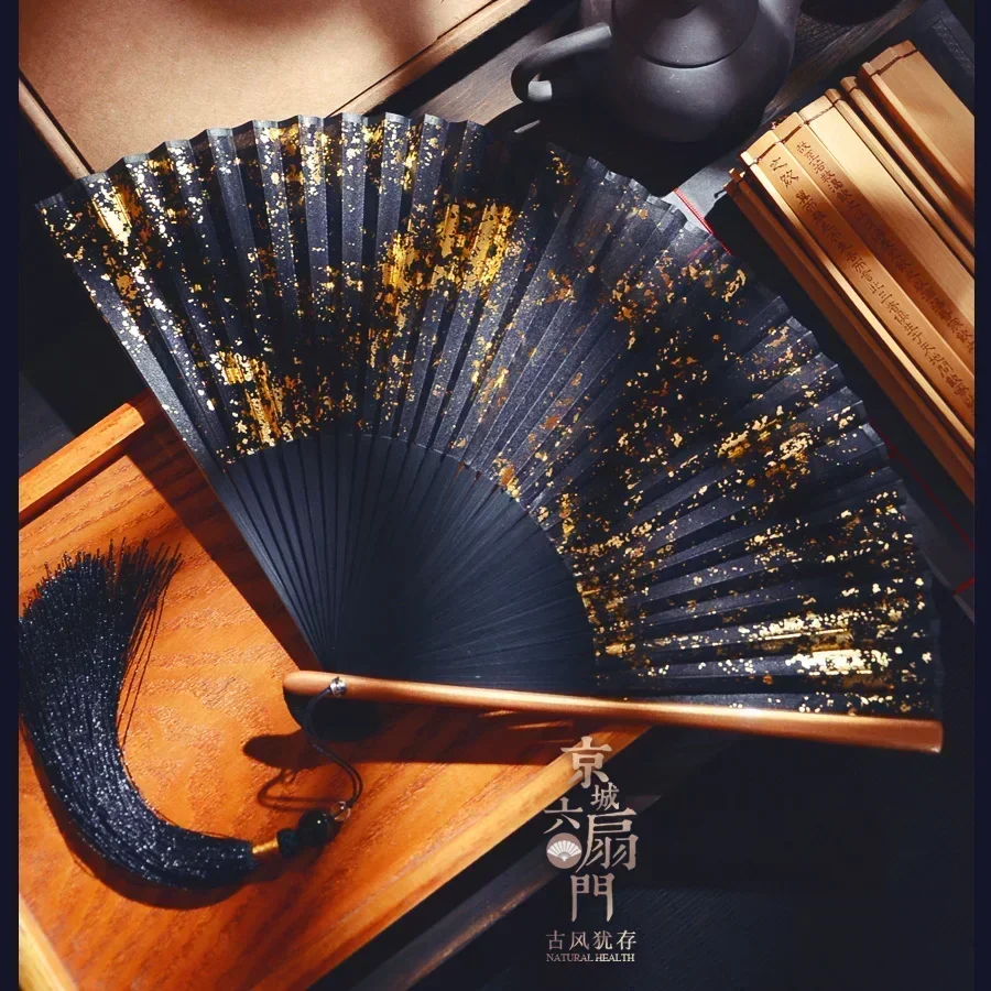 

Chinese fan 6 inch sprinkled gold and silver silk women's retro style Hanfu folding fan classical photography summer female