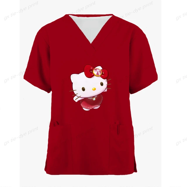 Hello Kitty Scrub Top Shirt Fall Pumpkin Spice Womens Size XS-3XL