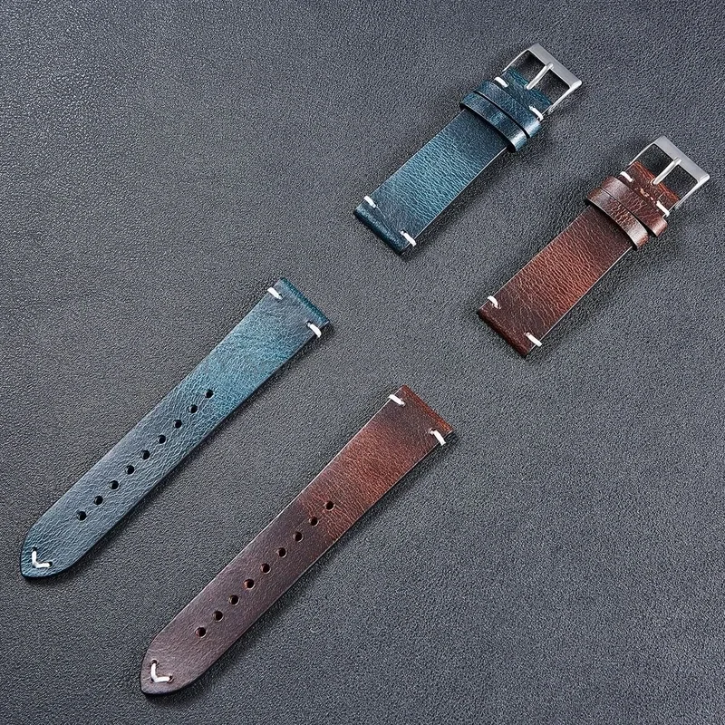 Handmade Retro Red Brown Leather Watch Band - Quick Release Calfskin Strap