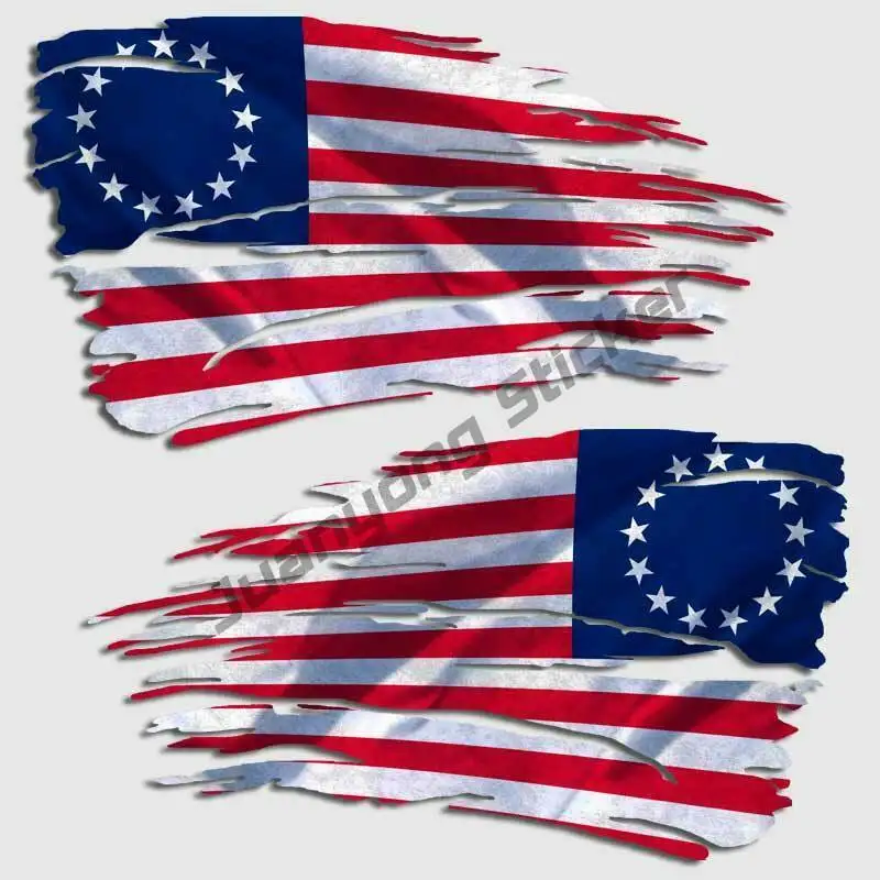 

2pack Betsy Ross Tattered American Flag Decal USA Distressed 1776 Window Truck Camper Guitar Car Body Cover Scratches Decoration