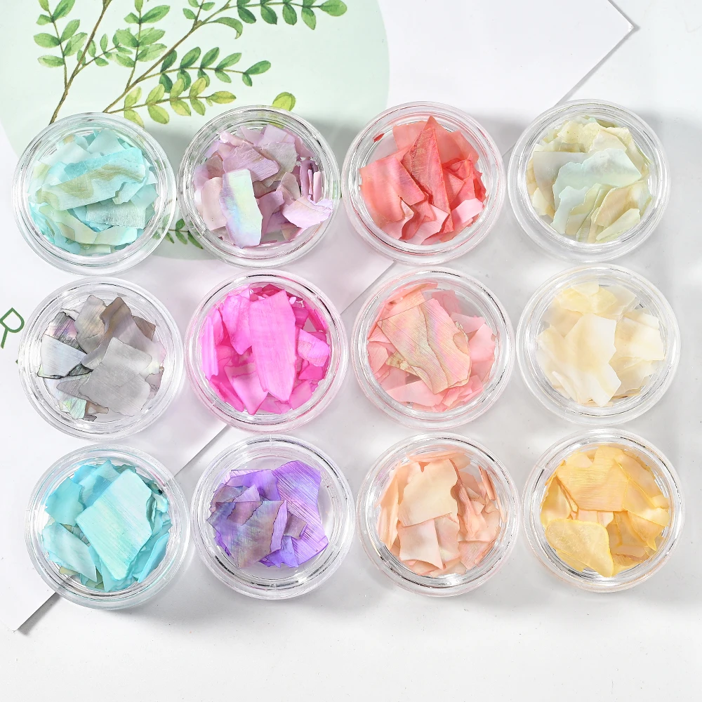 

12 Color Abalone Shell Flakes For Nail Art Decoration Abalone Seashell Nail Charm Irregular Abalone Shell Slice Sequins Fragment