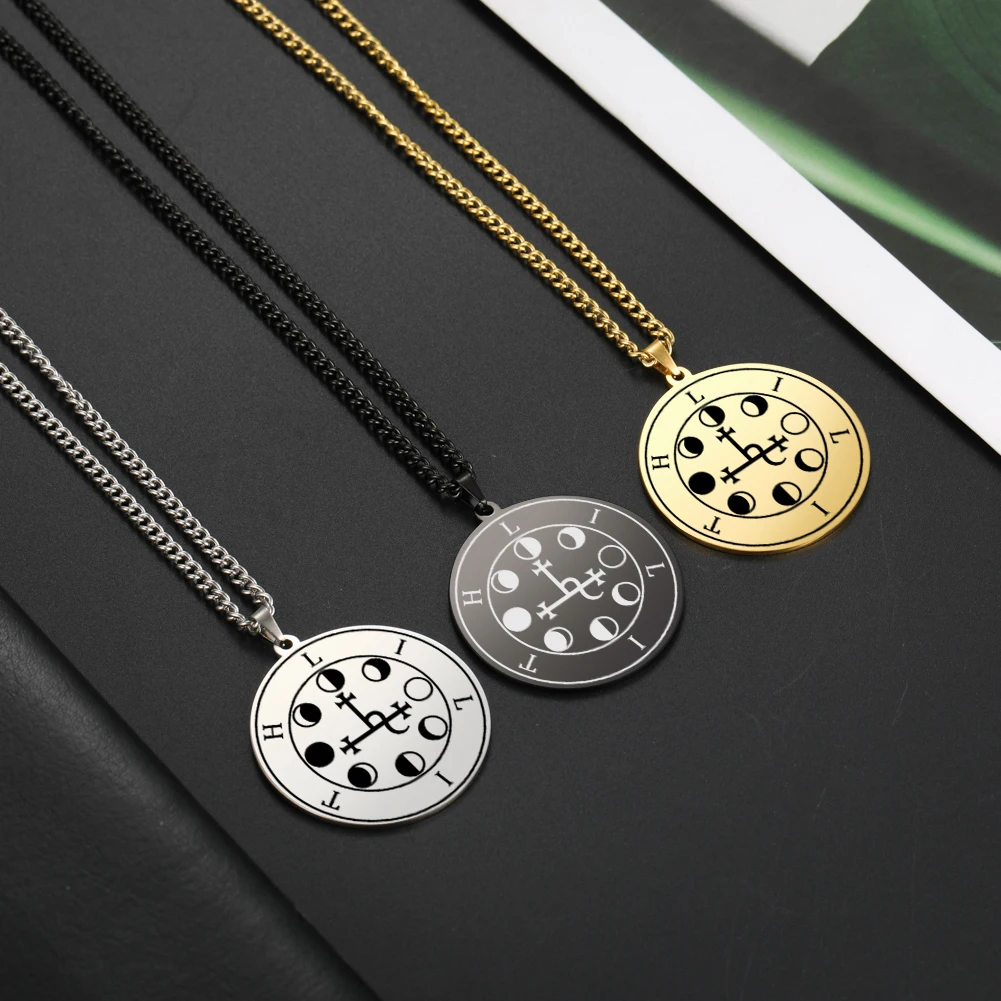 Dawapara Hexerei Hecate der Rad Triple Mond Göttin Halsketten Lilith Dichtung Amulett Edelstahl Wiccan Schmuck – Detail 16