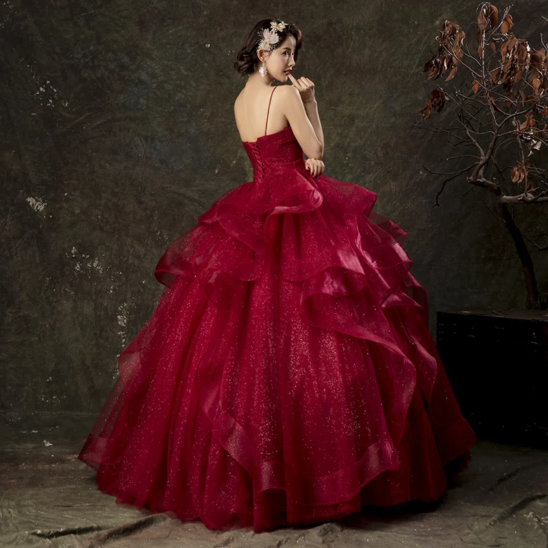 Suspenders Wine Red Quinceanera Dresses Princess Sweet Ball Gown Vestidos De 15 Anos Quinceanera
