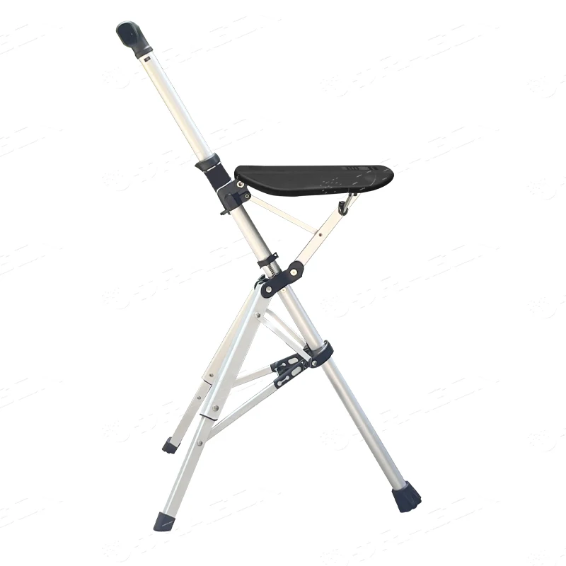 Elderly-Friendly Folding Walking Crutch & Chair Combo Stick Cane