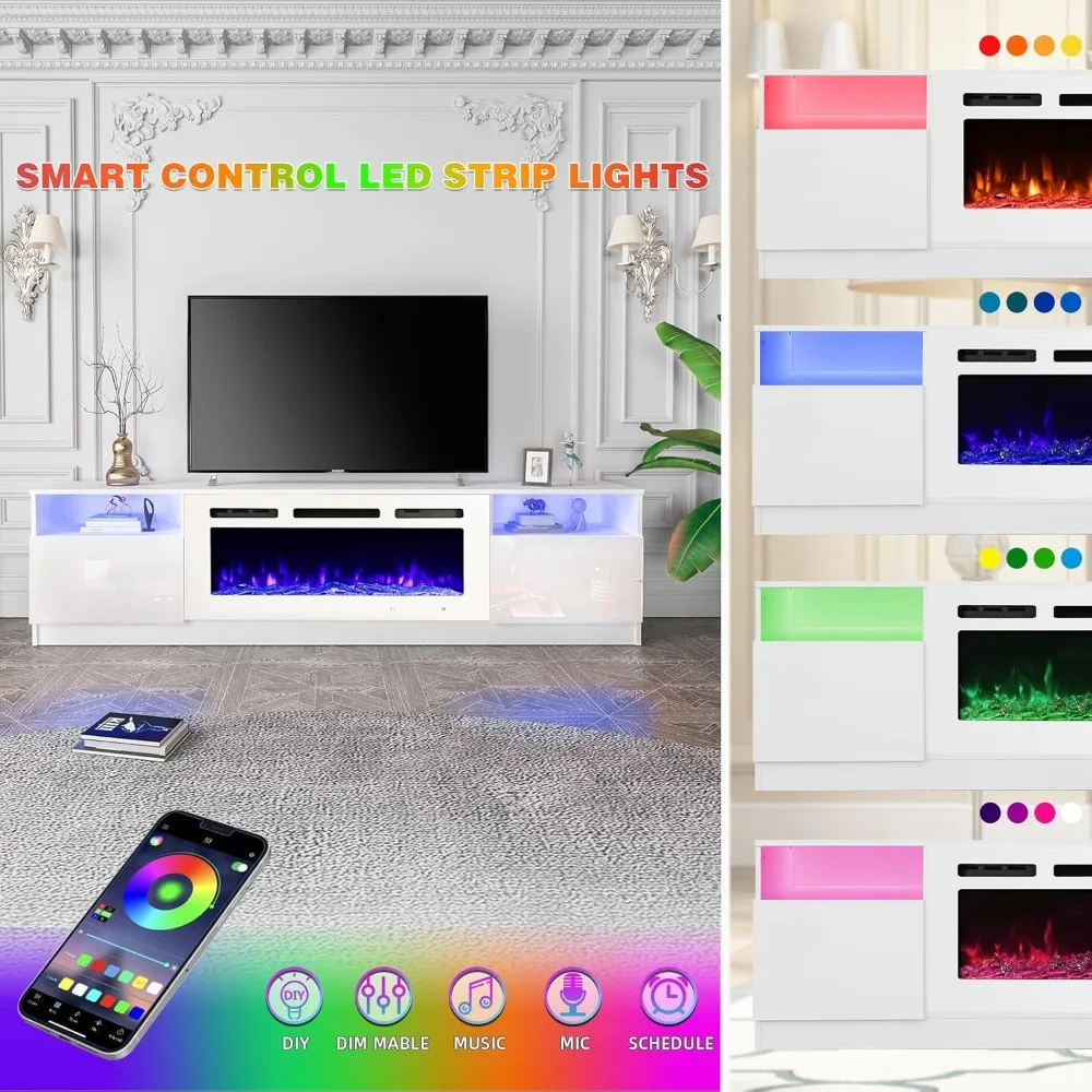 Fireplace TV Stand with Electric Fireplace, Entertainment Center with 16 Color Led Lights and 12 Flame Fireplace Insert Heater 3