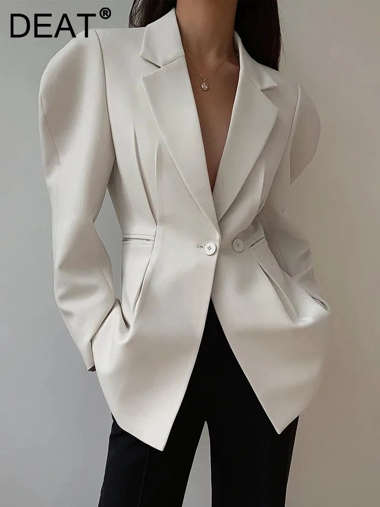 

DEAT Fashion Women Blazer Notched Collar Double Breasted Lower Back Shoulder Pad Slim Suit Jackets Spring 2024 New Tide 7YZ4805