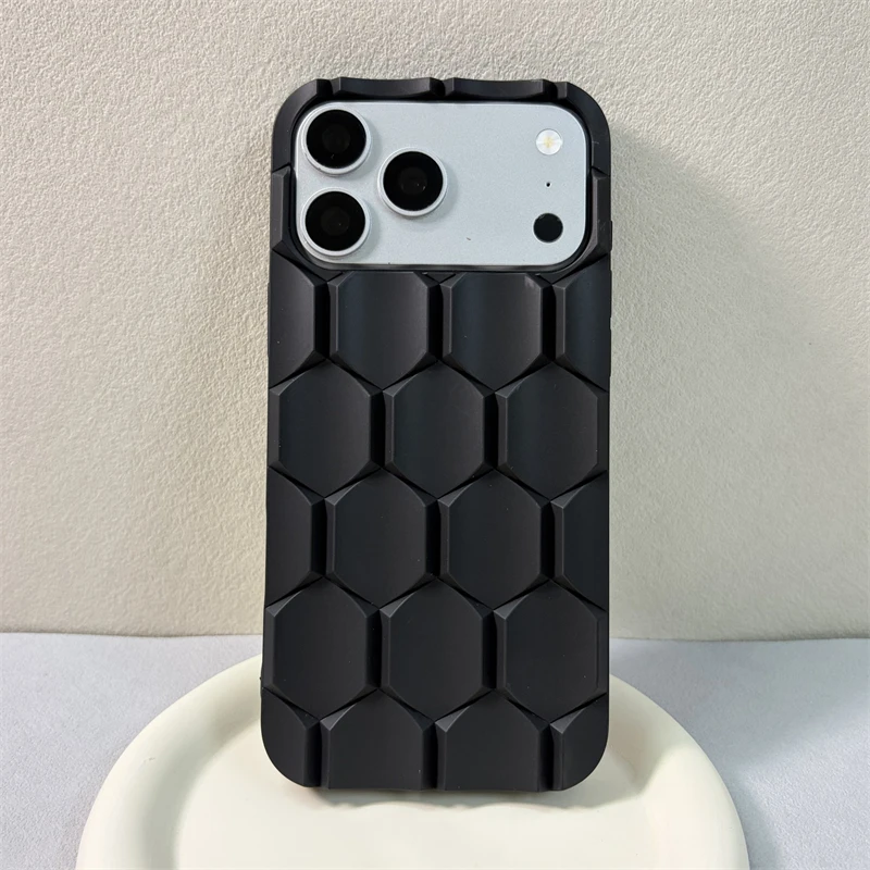 Luxury Matte 3D Honeycomb Cube Phone Case - Shockproof Bumper Cover