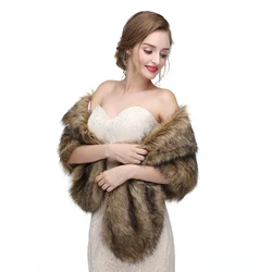 Elegant Navy Blue Faux Fur Wedding Bolero Shrug - Winter Bridal Shawl and Party Wrap - One Size (Brown with Collar)