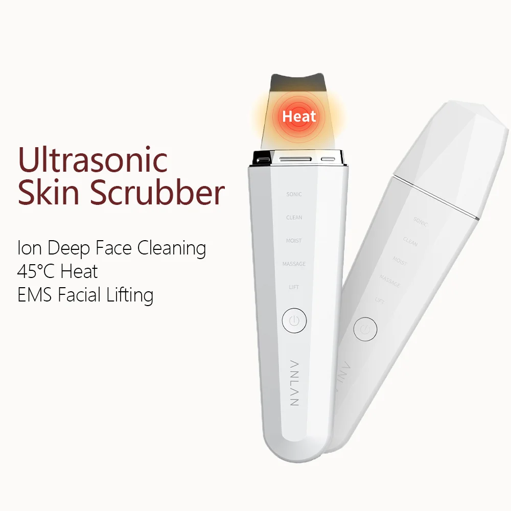 Facial Scrubber ANLAN Ultrasonic Skin Scrubber Ion Deep Face Cleaning 45℃ Heat EMS Facial Lifting Ultrasonic Cleaner Peeling Skin Care Device