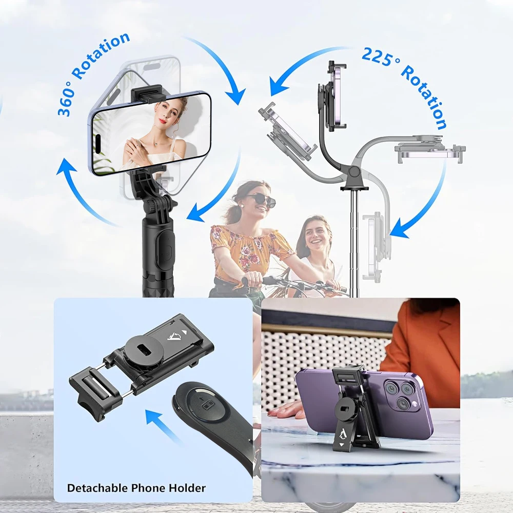 Wireless Handheld Selfie Stick Tripod Stand Detachable Phone Holder with Bluetooth Remote for SmartPhone Live Streaming