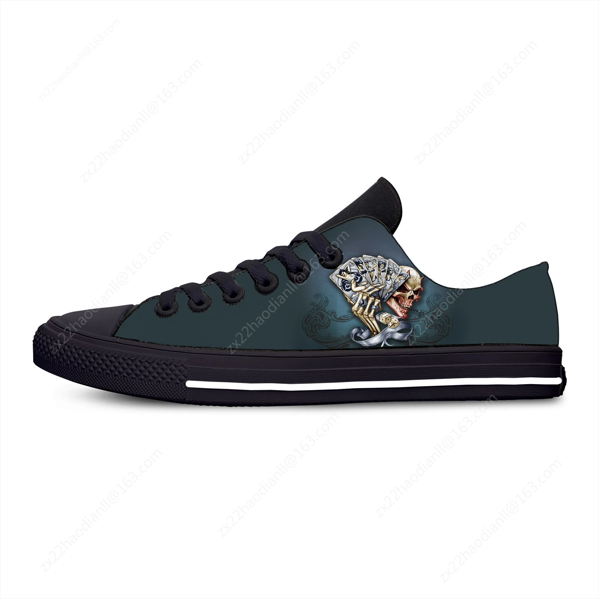 Grim Reaper Death Skull Poker Skeleton Horror Cool Casual Cloth Shoes Low Top Lightweight Breathable 3D Print Men Women Sneakers