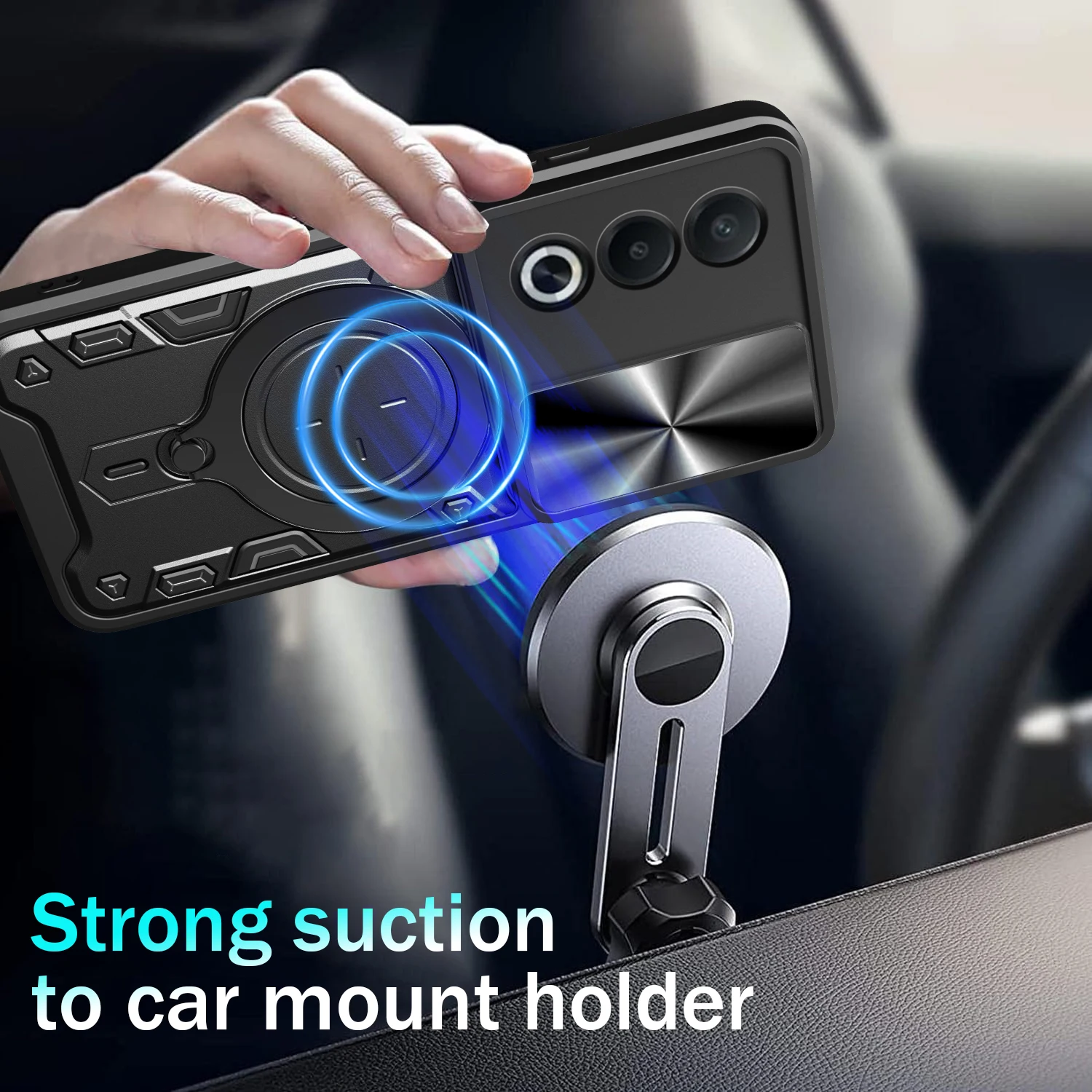Premium Lens Slide Cover Phone Case with Rotating Magnetic Ring Holder and Durable Hard Shell Protective Cover