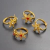 Anniyo African Flowers Rings With Red and Clear Rhinestone for Women Girls Gold Plated Mayotte Jewelry #345306 1