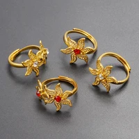 Anniyo African Flowers Rings With Red and Clear Rhinestone for Women Girls Gold Plated Mayotte Jewelry #345306 1