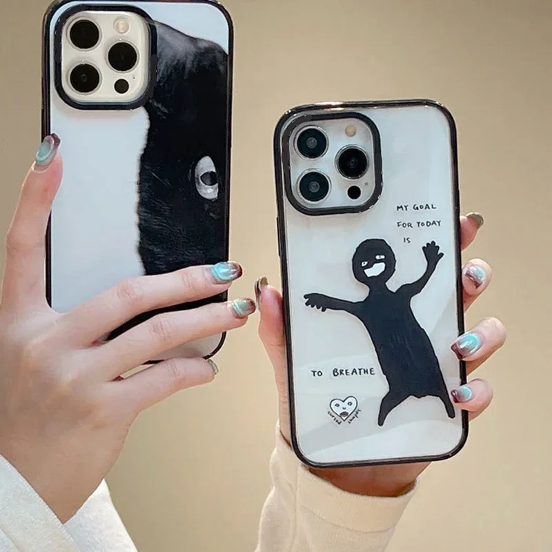 

Art Black Cat Upgrade Acrylic Border Phone Case Cover for IPhone 11 12 13 14 15 Pro Max Case for IPhone 14 Pro