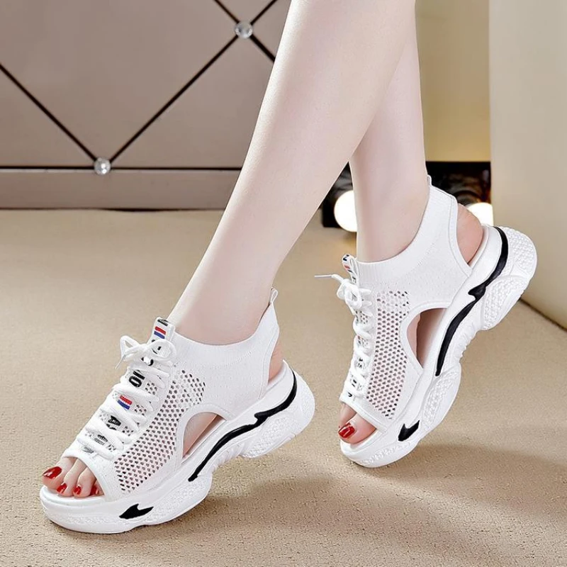 

Sandals Women Summer 2022 New Fish Mouth Small White Shoes Flat Sports Soft Bottom Women Beach Thick Bottom Shoes Women Shoes
