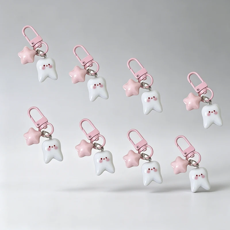1/5/10pcs 귀여운 치아 키 체인 수지 펜던트 치아 모양 모델 열쇠 고리 치과 의사 장식 열쇠 고리 크리 에이 티브 생일 선물