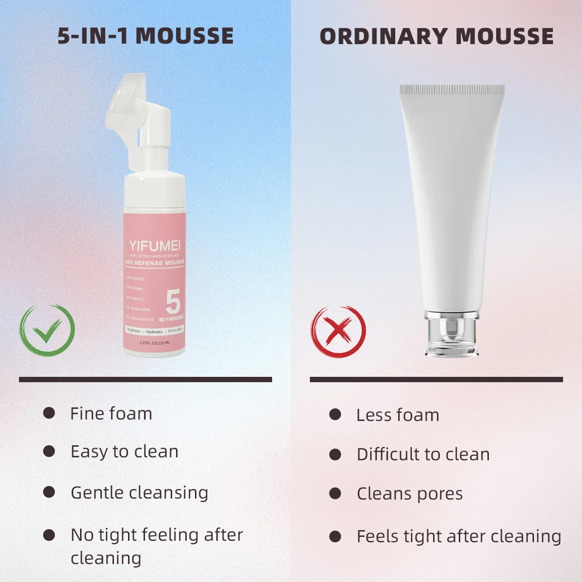 Cleansing mousse 5 in 1 whitening face wash massage brush glow recipe skincare foam cleansing nourishes and cleans skin 150ml facial cleanser