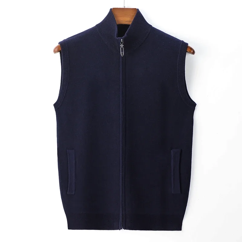 Grado superiore Nuovo Autunno Inverno Marchio di moda Cerniera Cardigan in maglia Maglione Gilet da uomo Retro Crew Lana senza maniche Abbigliamento casual da uomo 4