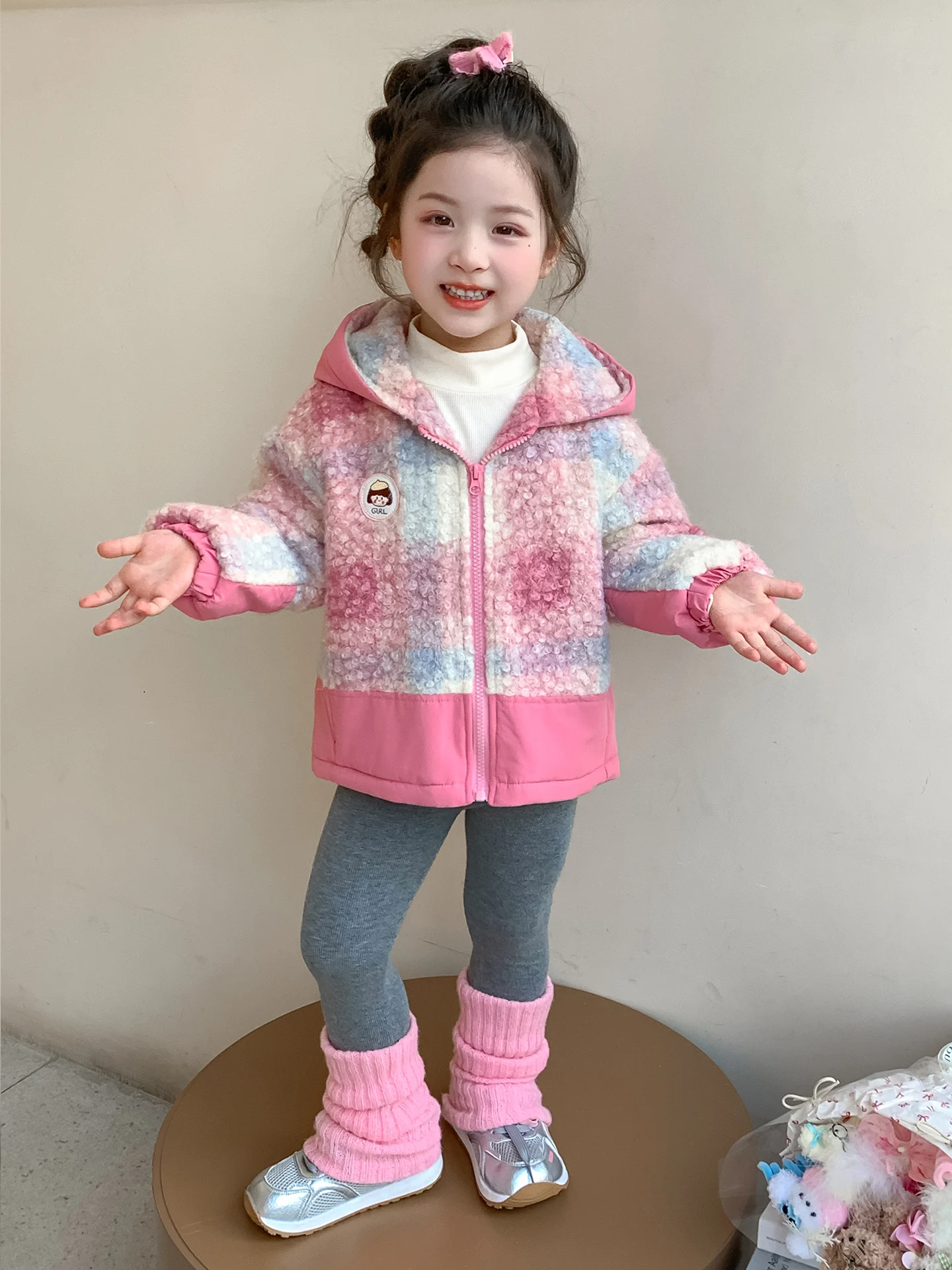 여자 플리스 안감 후드 재킷 겨울 두꺼운 따뜻한 지퍼 모피 코트 캐주얼 스타일 아동 겨울 아우터 스위트 시리즈