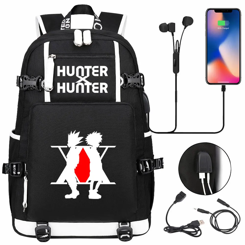 

Anime Hunter x Hunter Game USB Port Backpack Bag School Book Students Outdoor Shoulder Travel Laptop Bag Rucksack Cosplay