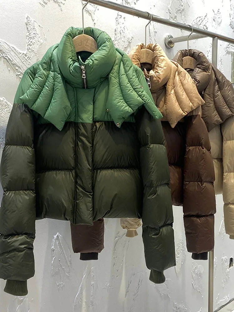 

Женский пуховик в Корейском стиле, короткая зимняя куртка на молнии с воротником-стойкой и капюшоном