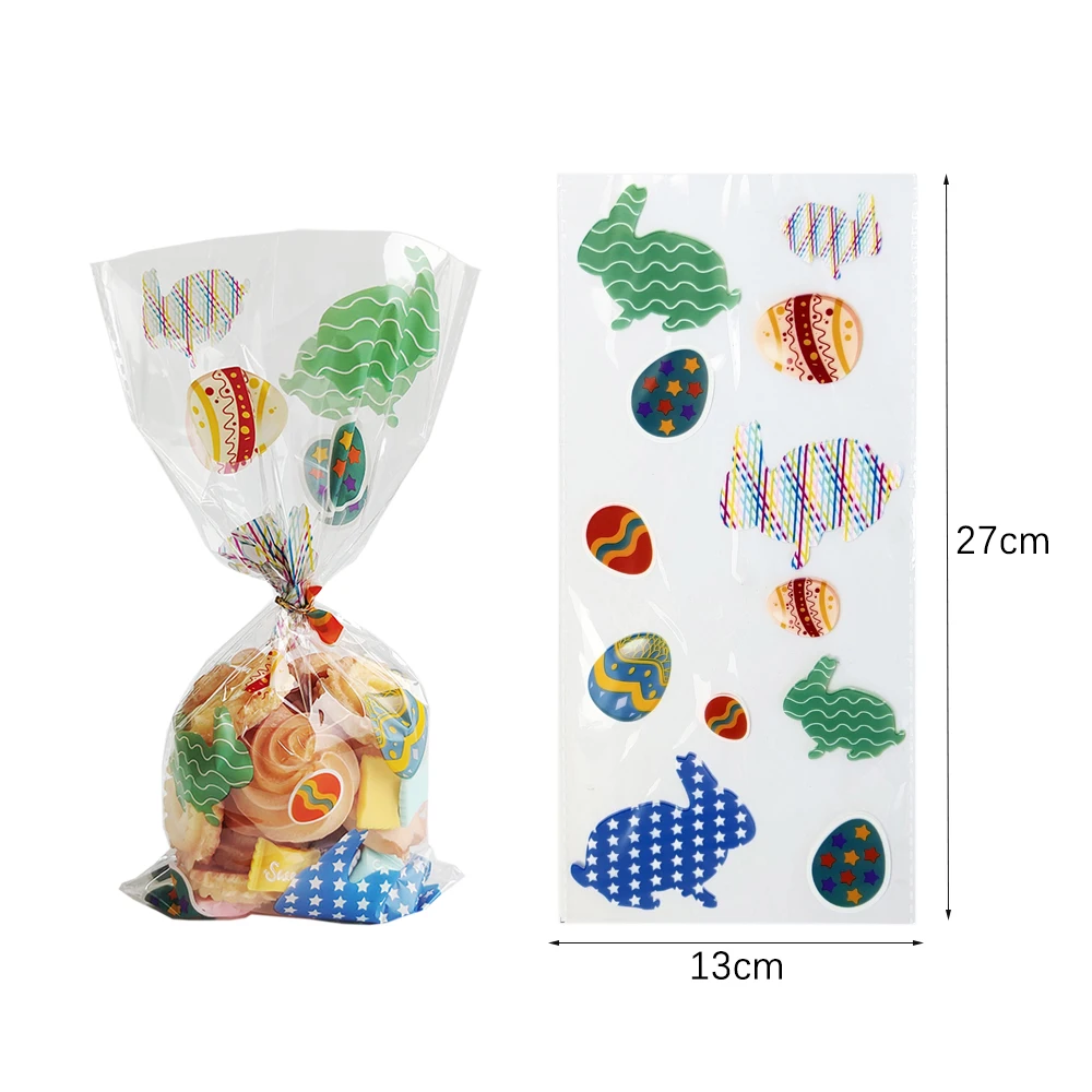 50 Stück Frohe Ostern Kunststoff-Süßigkeitstüten, Geschenkbeutel, niedlicher Hase, Ostereier, Verpackung für Ostergeschenk, 2024, Oster-Heimdekoration – Detail 6