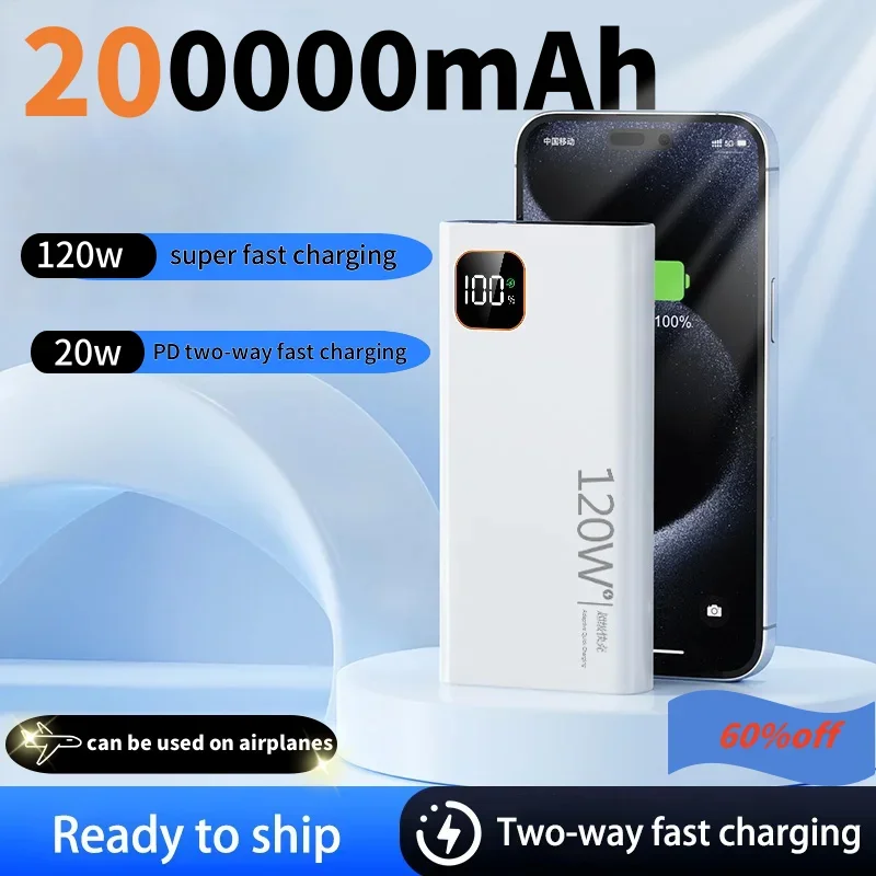 200000mAh 120W Super Fast Charging Power Bank High Capacity Powerbank Portable Battery Charger For iPhone Samsung Huawei Xiaomi 4