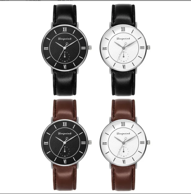 Simple Retro Dial Wrist Watches For Man Fashion Quartz Analog Wristwatch Classic Wristwatch Gift Watches PU Strap