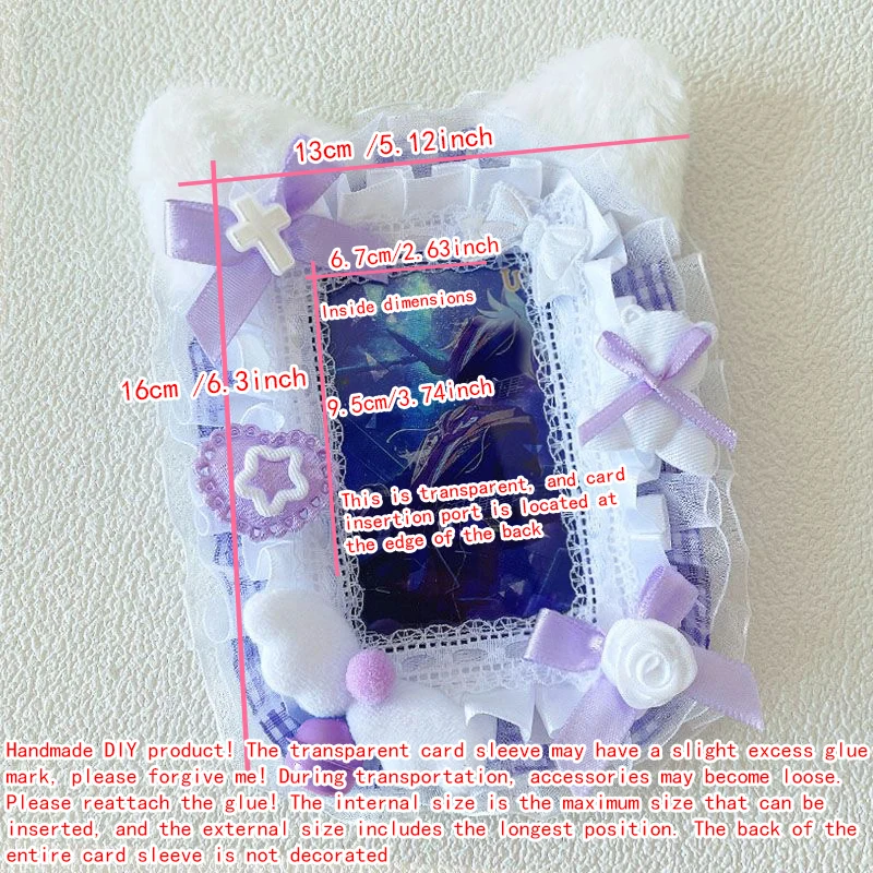 Plüsch Katzenohren Engelsflügel Glocke Rosen-Spitze Fotokartenhalter Lolita Schleife 3 Zoll KPOP Fotokarten-Dekorrahmen Macaron-Farbe Polaroid-Fotorahmen Idol-Kollektion Itabag-Dekoration Ornament Fotokarten-Topper – Detail 1