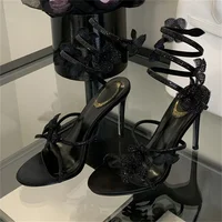 Aneikeh Diamond Flower Snake Shaped Winding Belt High-heeled Sandals Round Toe Exposed Toe Roman Sandals Sandalias Mujer - Image 5