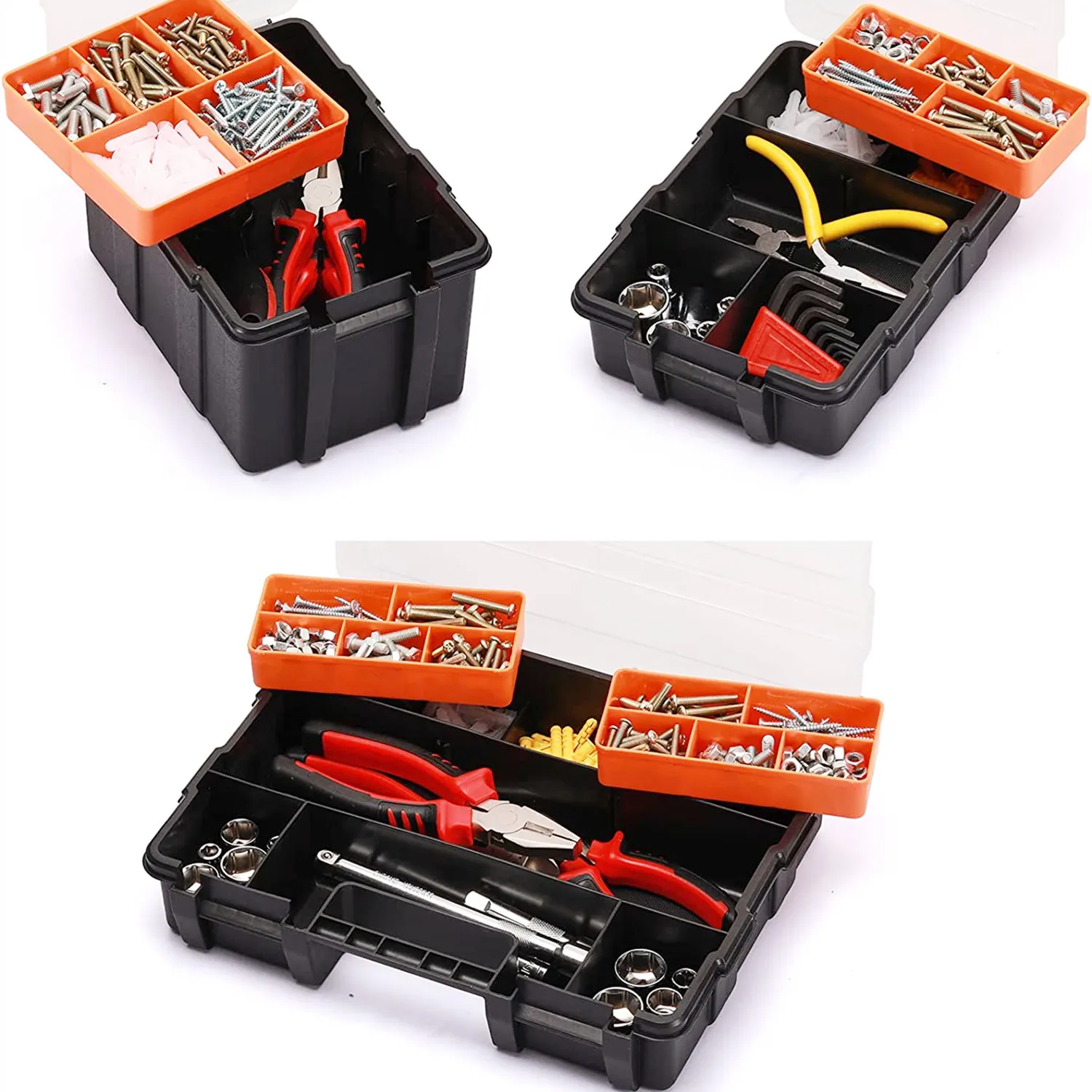 Portable Parts Box Hardware Storage Toolbox Plastic Case Multi-Grid Combination Screw Storage Box Garage Repair Tool Box 5