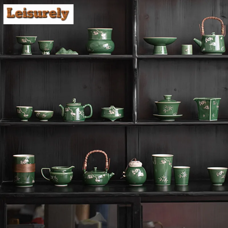 Bronze Gren Warm Tea Stove Teapot Retro Tea Infuser Pot Tea Maker Kettle With Strainer Chinese Tea Set Supplies Ornaments Gifts