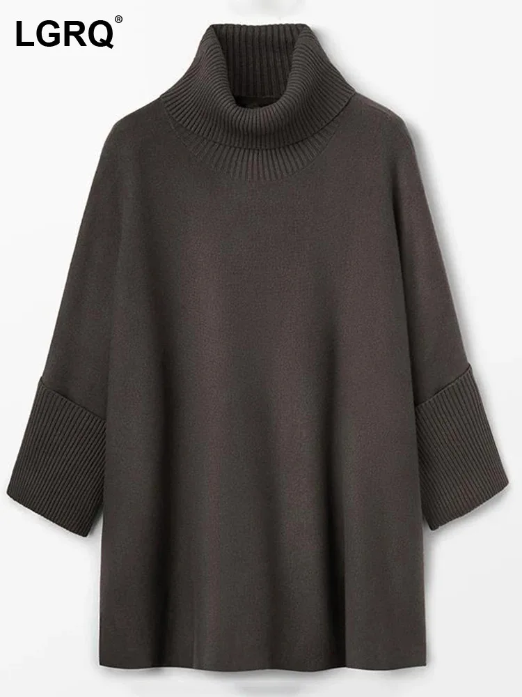 

LGRQ 2024 Winter Fashion Split Design Loose Solid Color Turtleneck Knitted Pullover Women Elegant Trendy Sweater 19Z1254